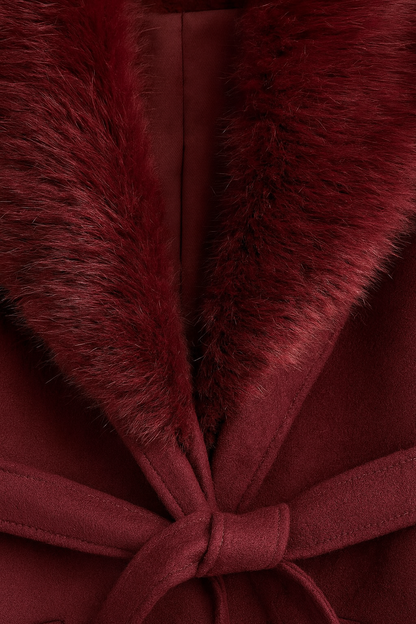 Nocturne Faux Fur Collar Long Coat | Belted Single Breasted
