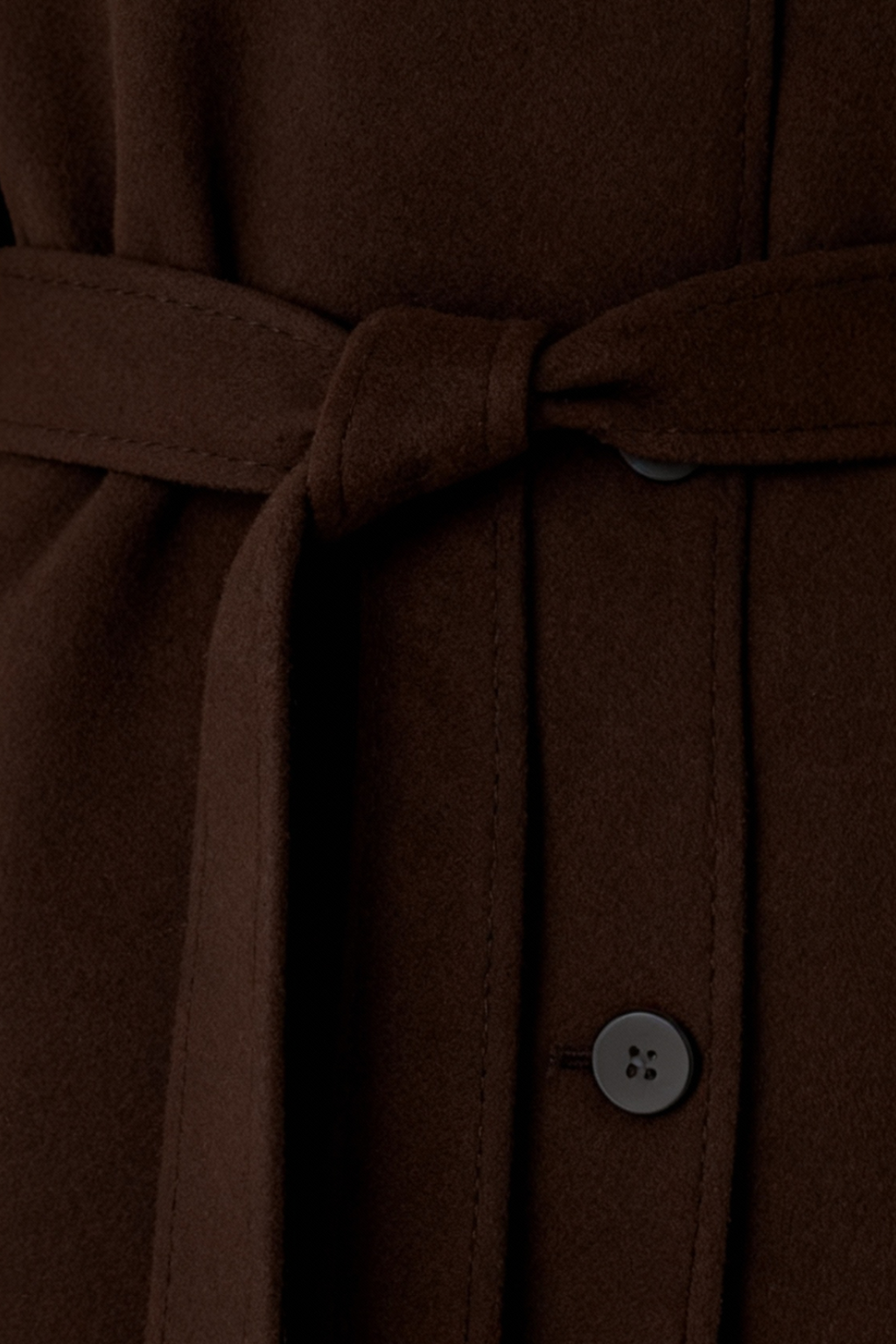 Long Belted Stand Collar Coat | Single Breasted, Regular Fit, Full Sleeves