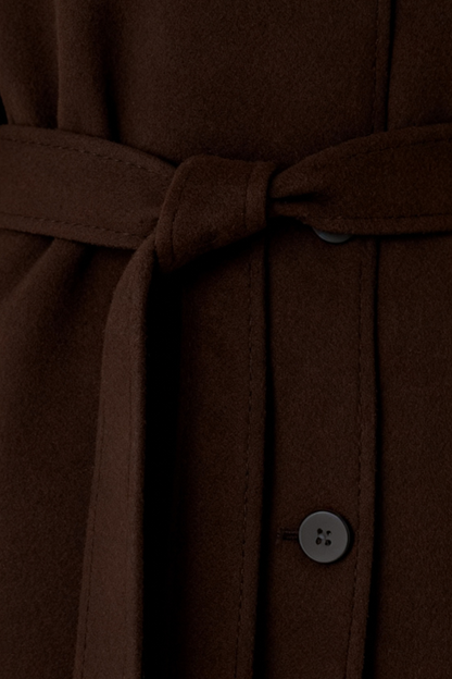 Long Belted Stand Collar Coat | Single Breasted, Regular Fit, Full Sleeves