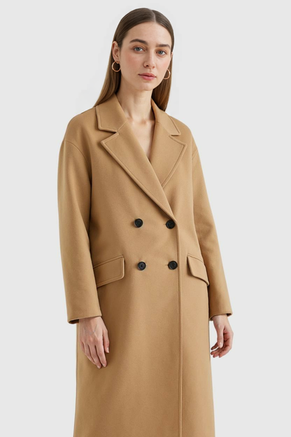 Double-Breasted Long Overcoat | Notched Lapel, Flap Pockets, Loose Fit