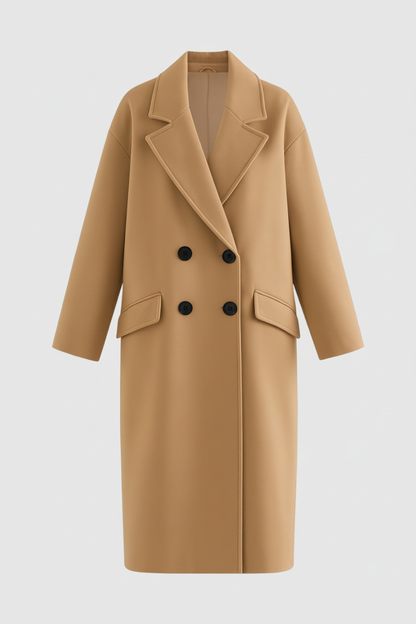 Double-Breasted Long Overcoat | Notched Lapel, Flap Pockets, Loose Fit