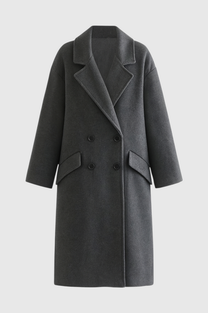 Double-Breasted Long Overcoat | Notched Lapel, Flap Pockets, Relaxed