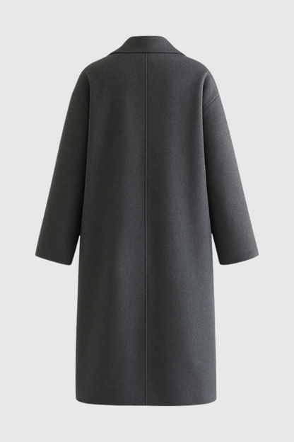 Double-Breasted Long Overcoat | Notched Lapel, Flap Pockets, Relaxed