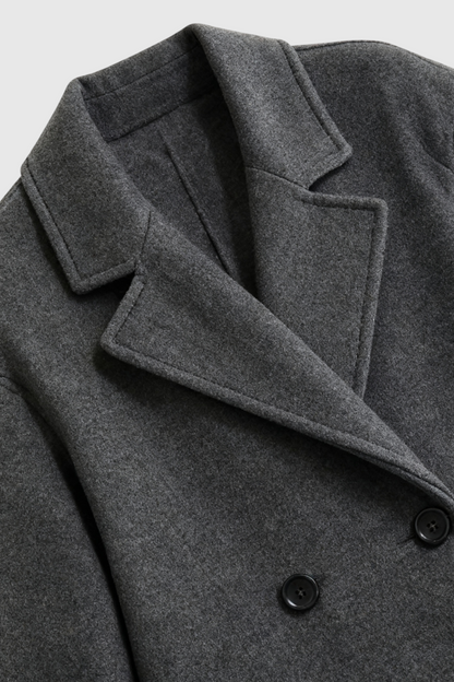 Double-Breasted Long Overcoat | Notched Lapel, Flap Pockets, Relaxed