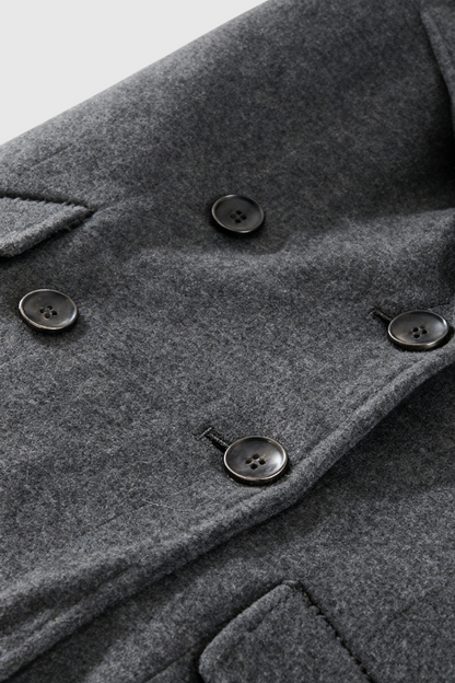 Double-Breasted Long Overcoat | Notched Lapel, Flap Pockets, Relaxed
