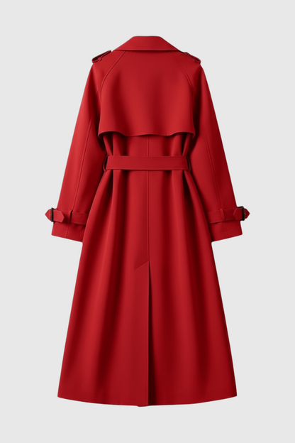Long Double Breasted Trench Coat | Belted Waist, Epaulette Detail