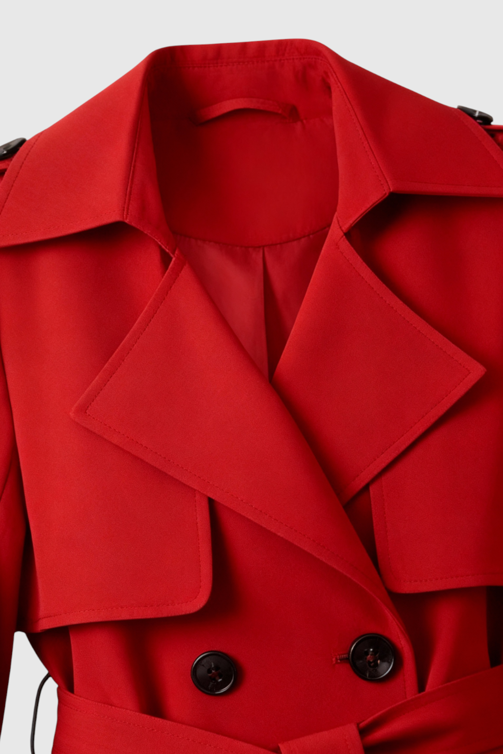 Long Double Breasted Trench Coat | Belted Waist, Epaulette Detail