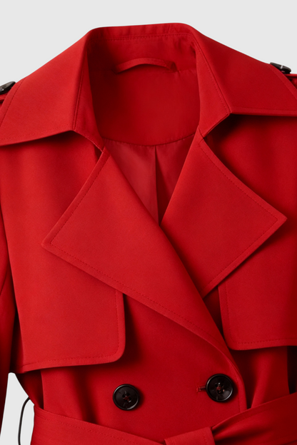 Long Double Breasted Trench Coat | Belted Waist, Epaulette Detail