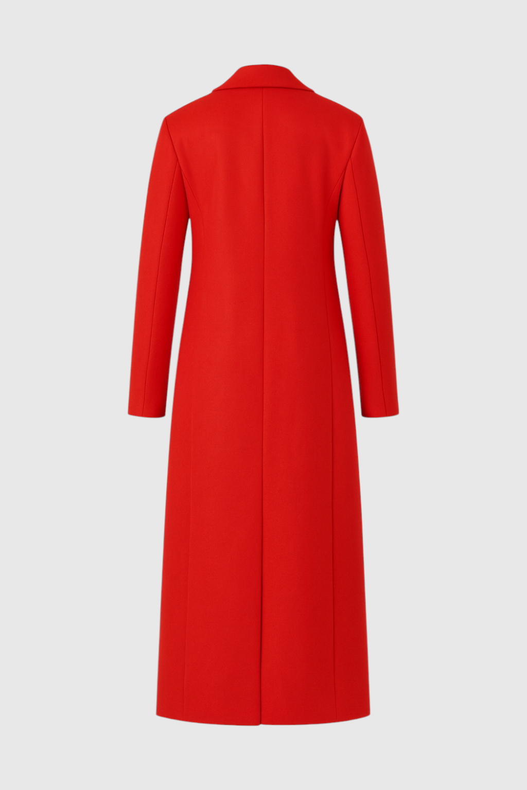 Long Double Breasted Coat | Slim Fit, Turn Down Collar, Full Sleeves