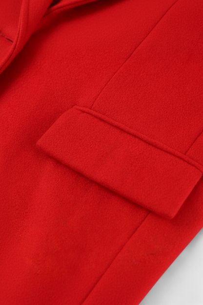 Long Double Breasted Coat | Slim Fit, Turn Down Collar, Full Sleeves