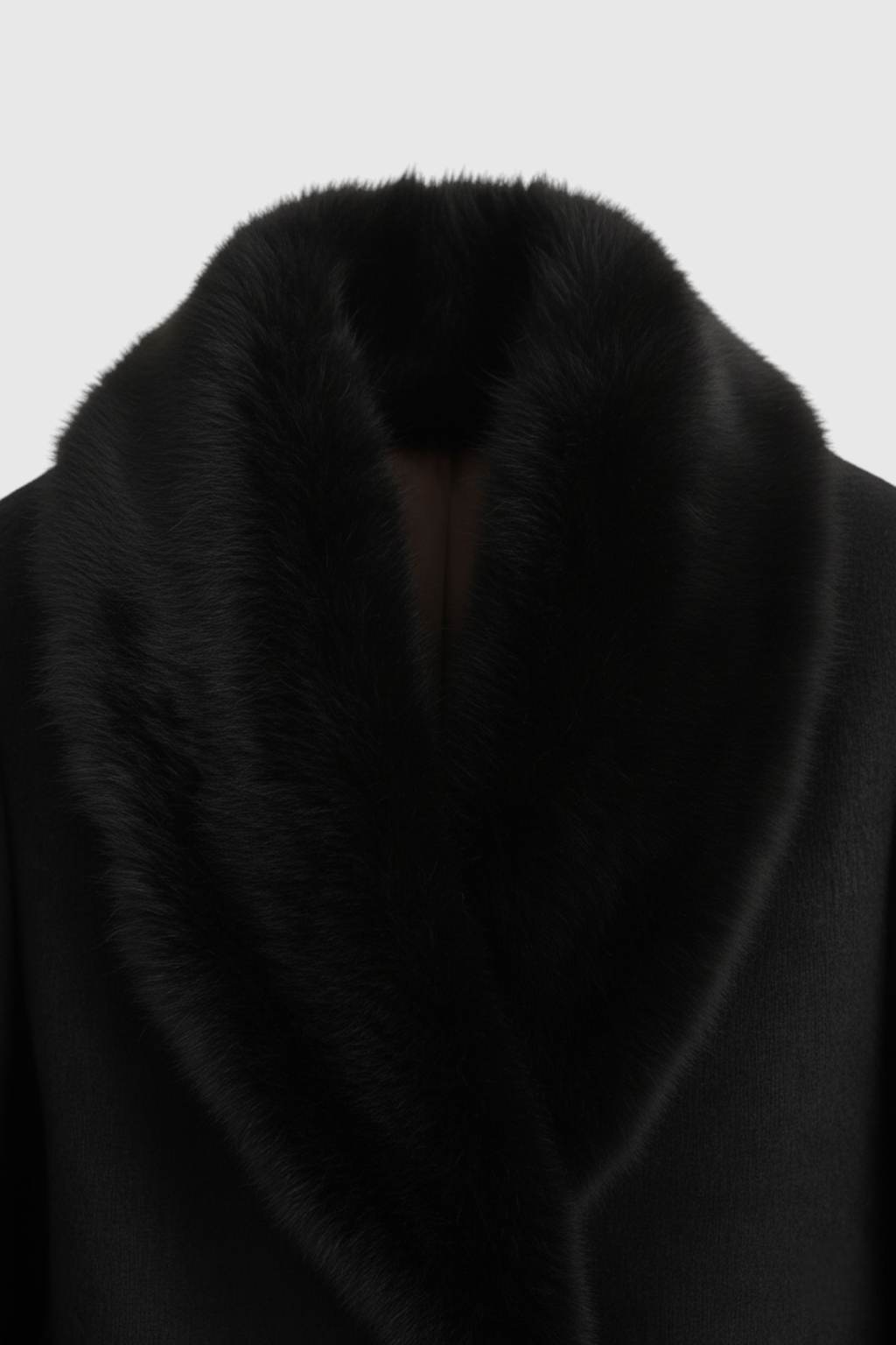 Long Faux Fur Collar Coat | Belted Waist, Single Button Closure