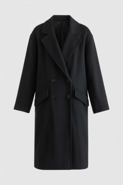 Double-Breasted Long Overcoat | Notched Lapel, Flap Pockets, Relaxed