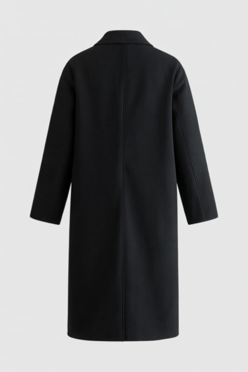 Double-Breasted Long Overcoat | Notched Lapel, Flap Pockets, Relaxed