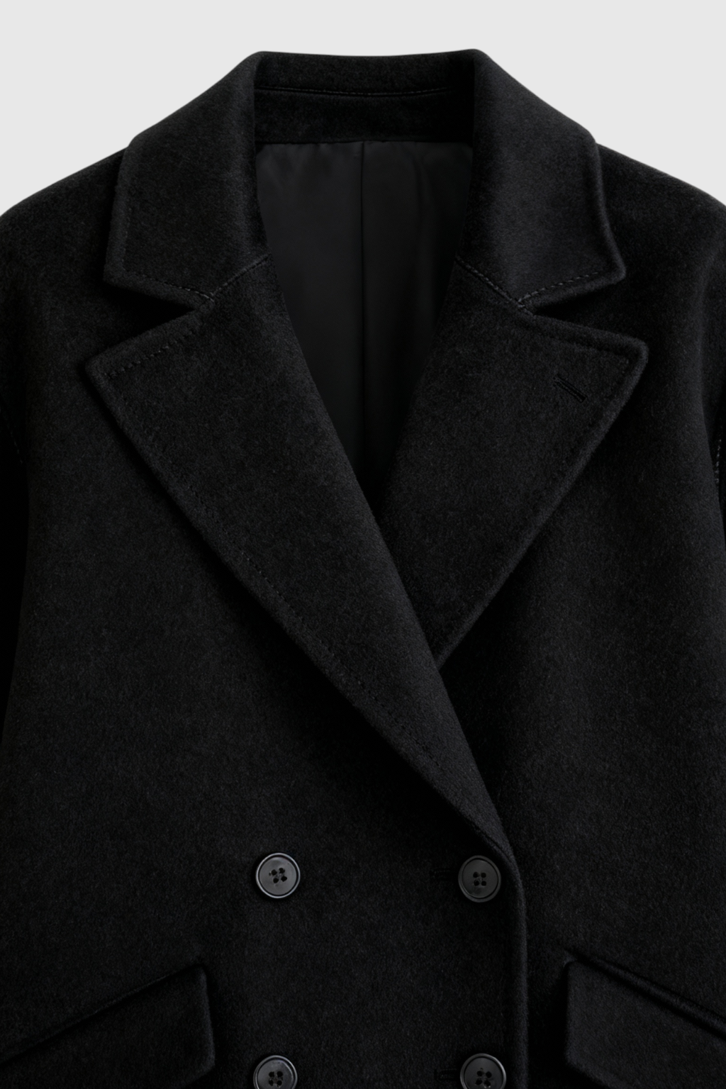 Double-Breasted Long Overcoat | Notched Lapel, Flap Pockets, Relaxed