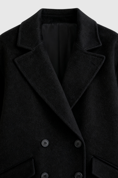 Double-Breasted Long Overcoat | Notched Lapel, Flap Pockets, Relaxed
