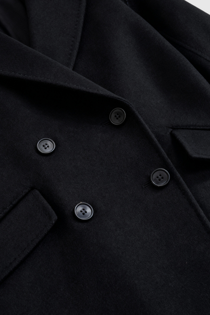 Double-Breasted Long Overcoat | Notched Lapel, Flap Pockets, Relaxed