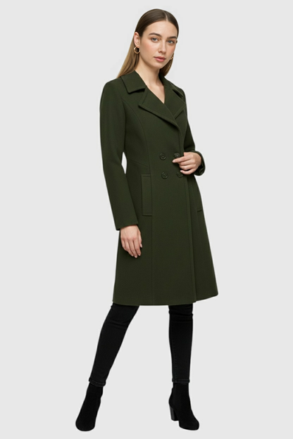 Long Double Breasted Coat | Notched Collar, Structured Line, Button Front