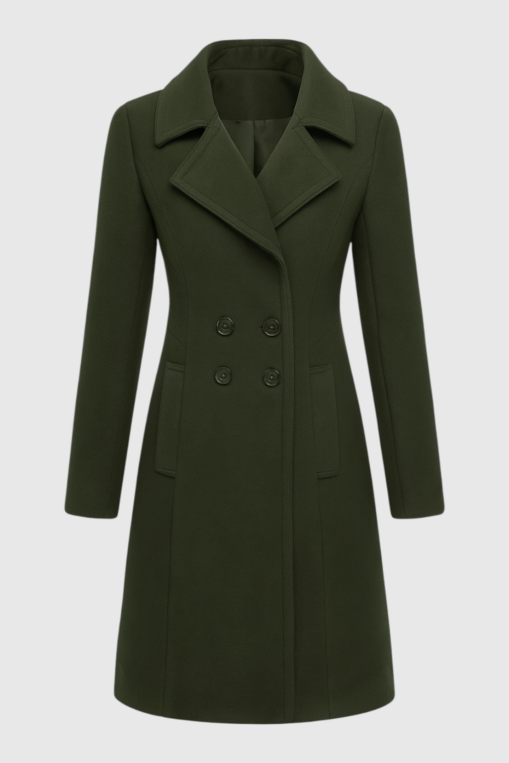 Long Double Breasted Coat | Notched Collar, Structured Line, Button Front