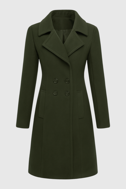 Long Double Breasted Coat | Notched Collar, Structured Line, Button Front