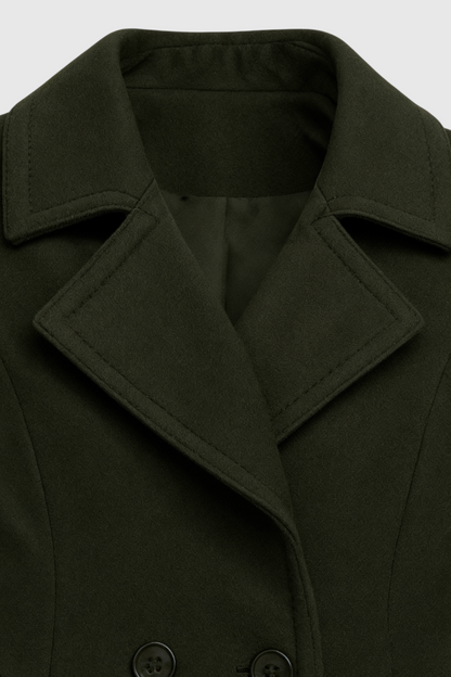 Long Double Breasted Coat | Notched Collar, Structured Line, Button Front