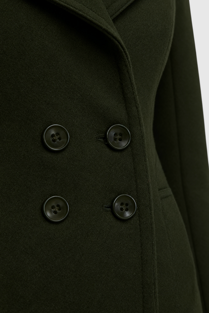 Long Double Breasted Coat | Notched Collar, Structured Line, Button Front
