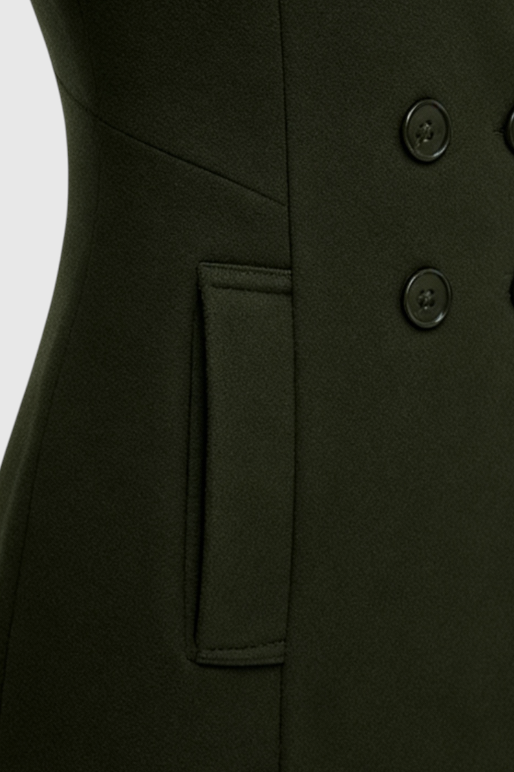 Long Double Breasted Coat | Notched Collar, Structured Line, Button Front