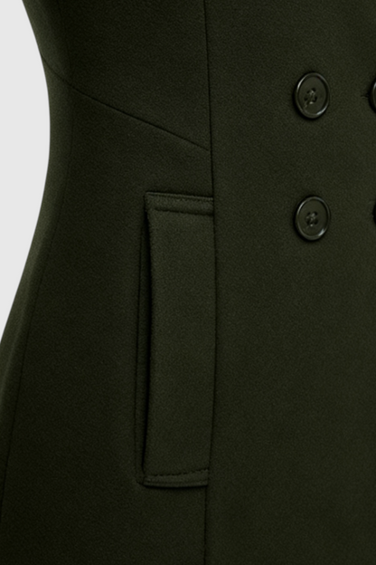 Long Double Breasted Coat | Notched Collar, Structured Line, Button Front