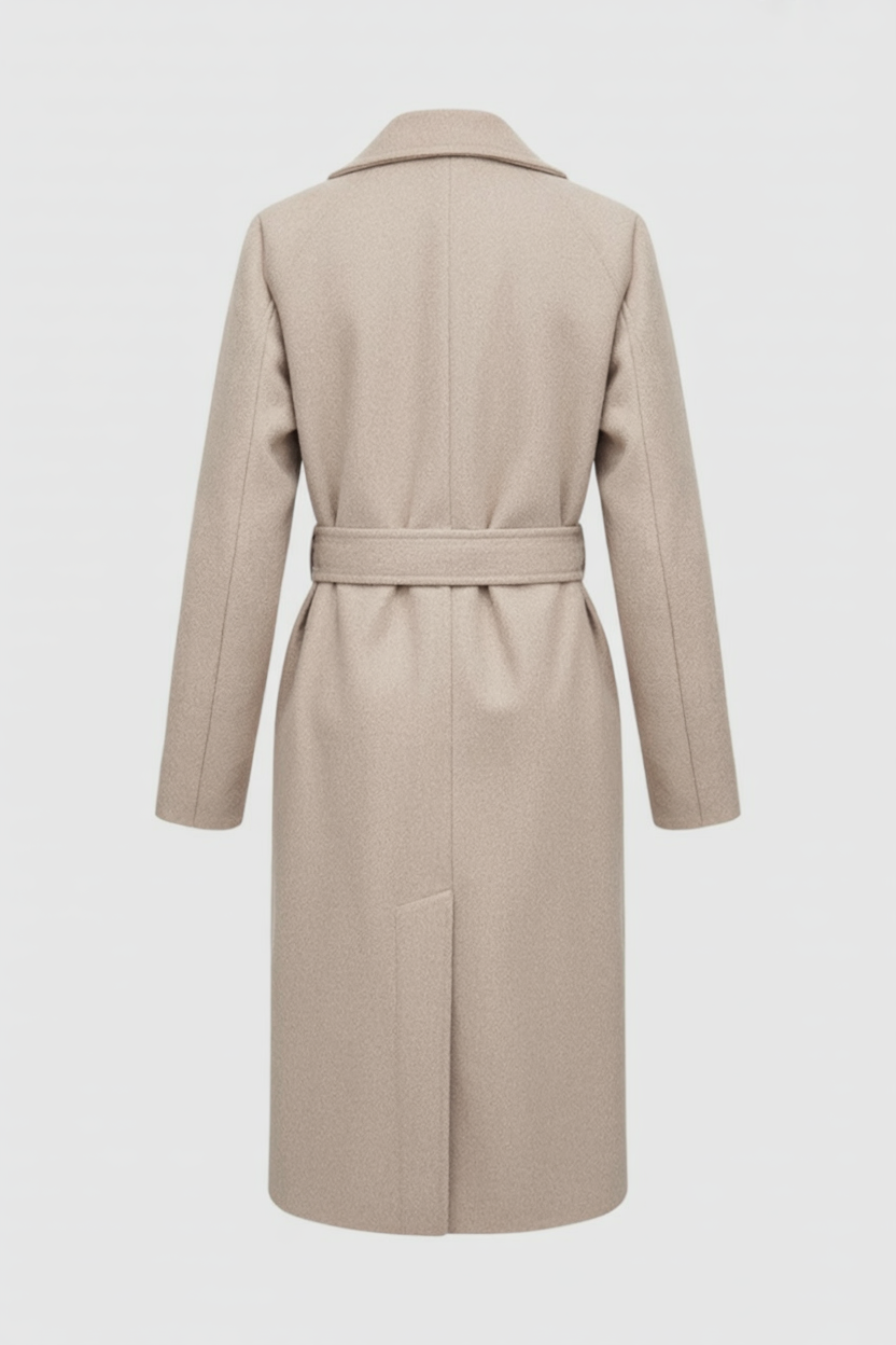 Belted Wool-Effect Longline Coat | Notched Lapel, Buttoned Waist Tab