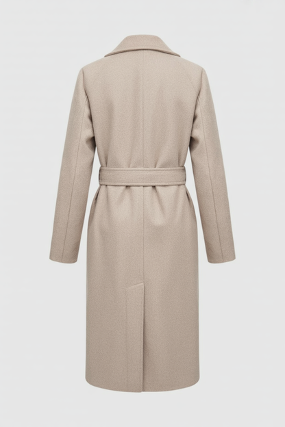 Belted Wool-Effect Longline Coat | Notched Lapel, Buttoned Waist Tab