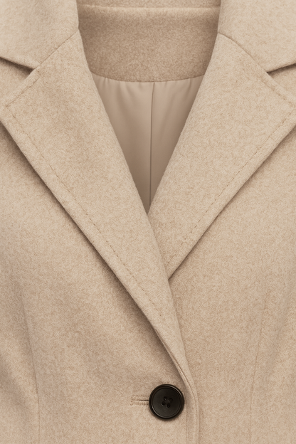 Belted Wool-Effect Longline Coat | Notched Lapel, Buttoned Waist Tab