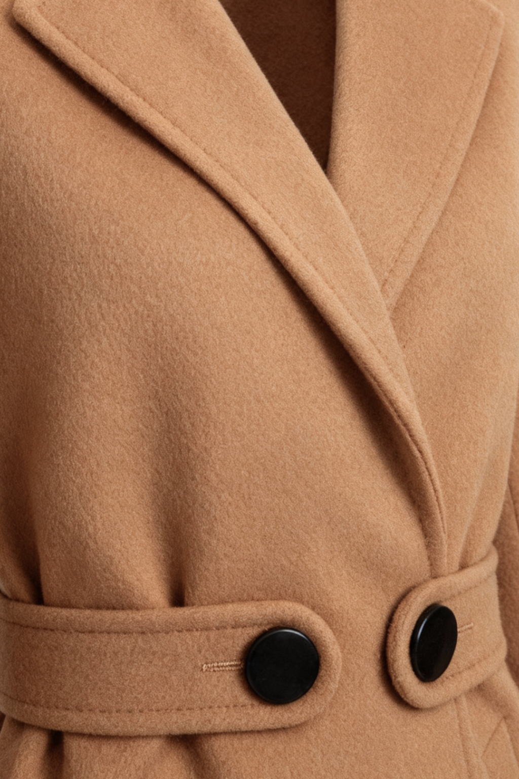 Belted Longline Coat | Notched Lapel, Buttoned Waist Tab, Slim Fit