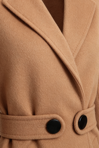 Belted Longline Coat | Notched Lapel, Buttoned Waist Tab, Slim Fit