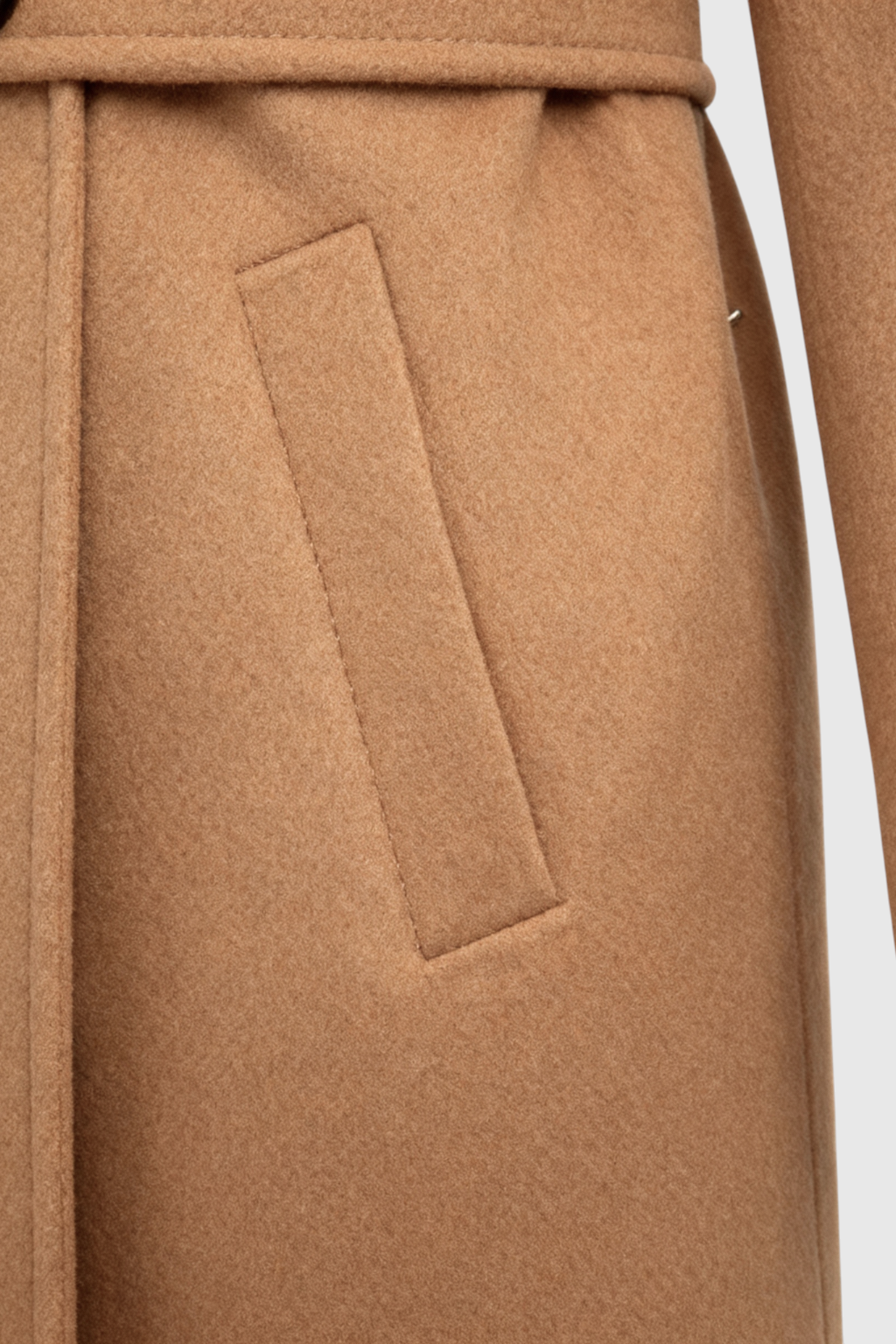 Belted Longline Coat | Notched Lapel, Buttoned Waist Tab, Slim Fit