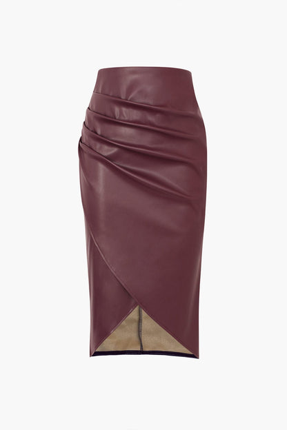 Women Midi Skirt Faux Leather