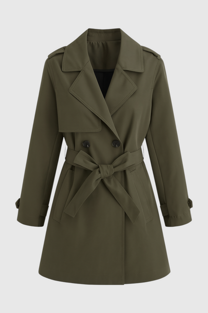 Mid Length Trench Coat | Double Breasted, Belted Waist, Storm Flap