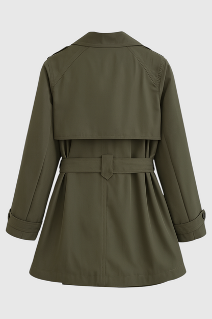 Mid Length Trench Coat | Double Breasted, Belted Waist, Storm Flap