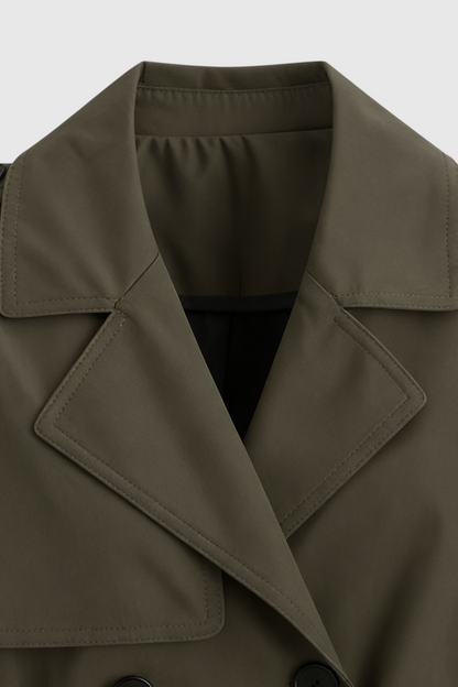 Mid Length Trench Coat | Double Breasted, Belted Waist, Storm Flap