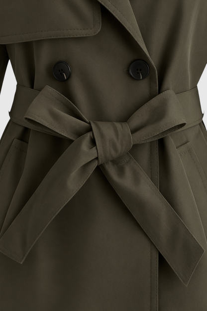 Mid Length Trench Coat | Double Breasted, Belted Waist, Storm Flap