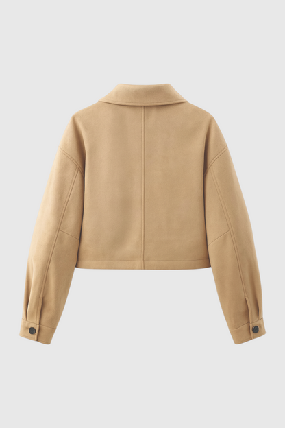 Cropped Suede-Effect Jacket | Button Front | Turn-Down Collar