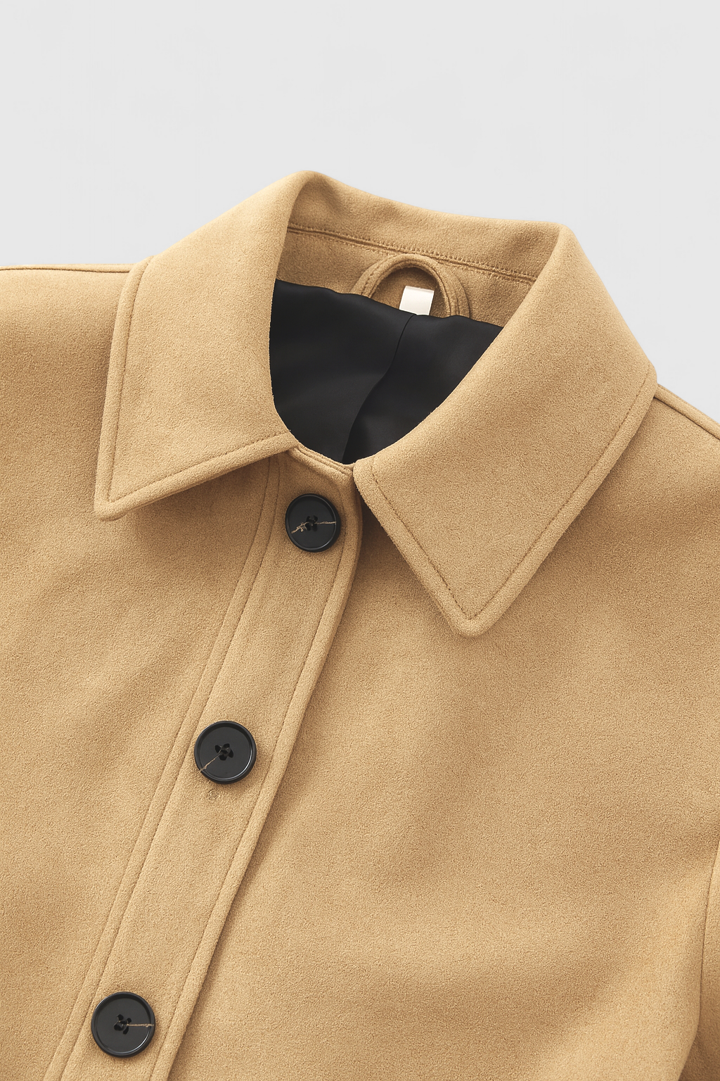 Cropped Suede-Effect Jacket | Button Front | Turn-Down Collar