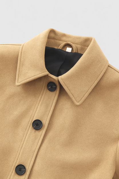 Cropped Suede-Effect Jacket | Button Front | Turn-Down Collar
