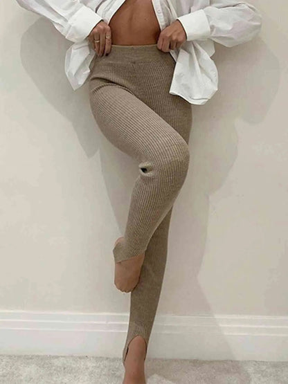 Women Ribbed Mid-Waist Leggings
