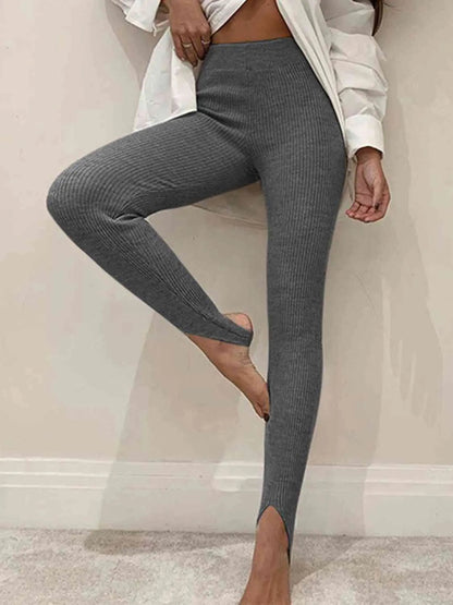 Women Ribbed Mid-Waist Leggings