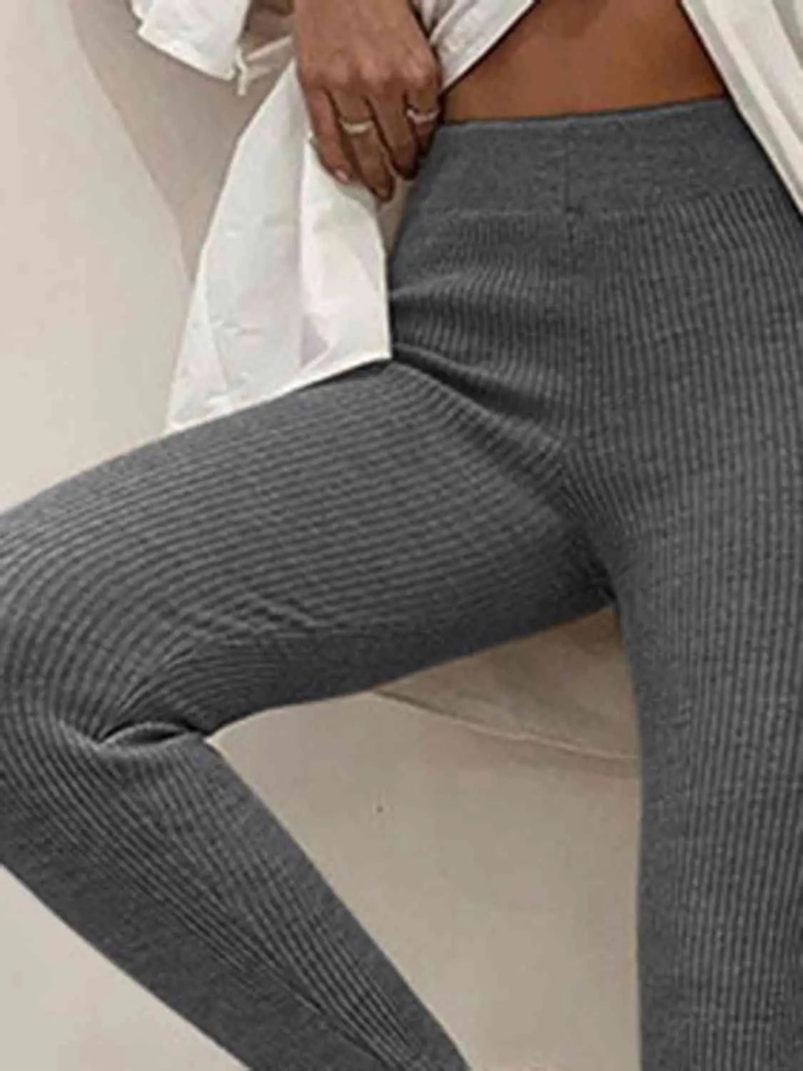 Women Ribbed Mid-Waist Leggings