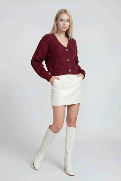Maison Textured Cable Knit V-Neck Cardigan | Button Front | Relaxed Fit