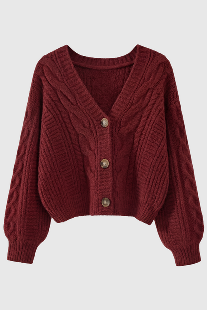 Maison Textured Cable Knit V-Neck Cardigan | Button Front | Relaxed Fit