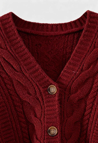 Maison Textured Cable Knit V-Neck Cardigan | Button Front | Relaxed Fit