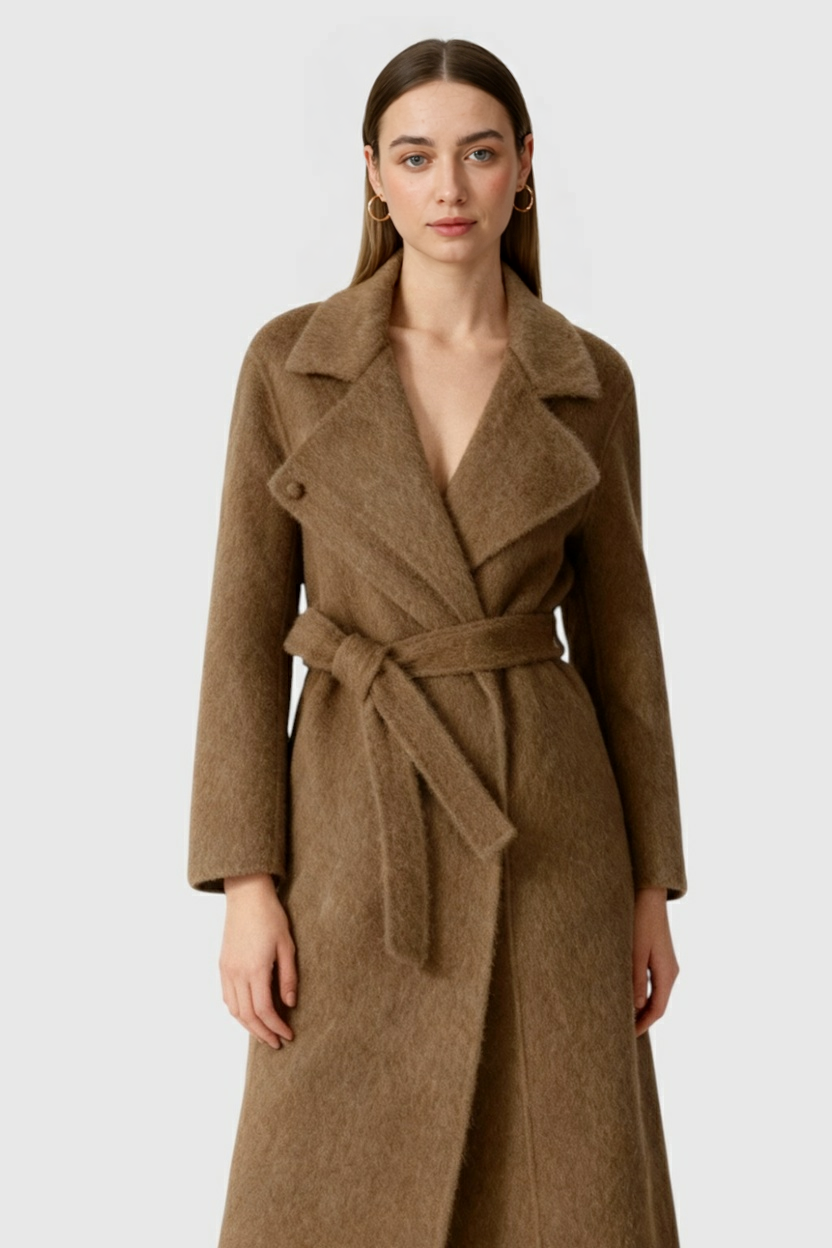 Long Belted Wrap Coat | Shawl Collar | A-Line Fit