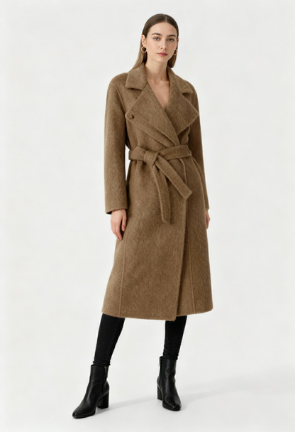 Long Belted Wrap Coat | Shawl Collar | A-Line Fit