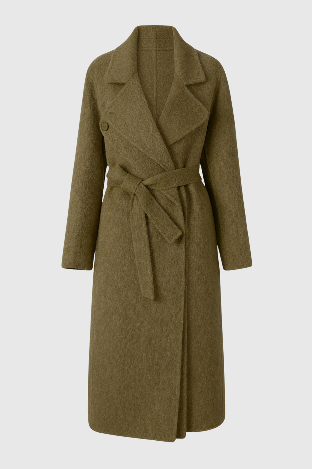 Long Belted Wrap Coat | Shawl Collar | A-Line Fit | Wool Blend